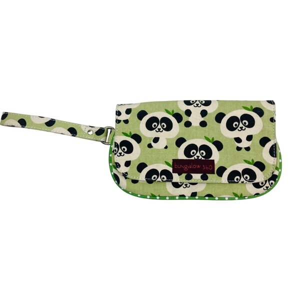 Bungalow 360 Panda Print Green Canvas Clutch Wristlet Wallet w/ Zipper 8.5x5" - Picture 2 of 7